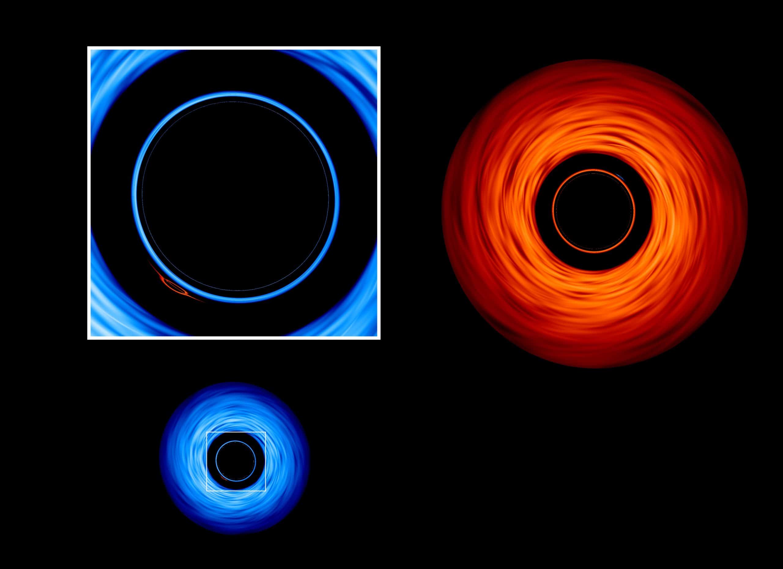 Black hole binary simulation face on view. Credit: NASA’s Goddard Space Flight Center/Jeremy Schnittman and Brian P. Powell