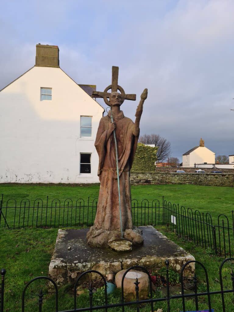 Statue of St Aidan at Lindisfarne. Image: 360onhistory.com
