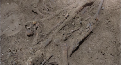 Human Skeleton of a child from 31,000 year ago with its amputated left leg outstretched (Maloney et al., Nature, 2022)