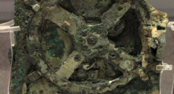 A rusting, green set of gears known as the Antikythera Mechanism found at the bottom of the ocean aboard a decaying Greek ship it is now acknowledged as the first computer.