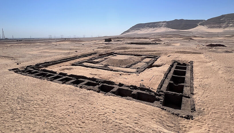 The tomb complex of Queen Meret-Neith in Abydos during excavation. The Queen's burial chamber lies in the centre of the complex and is surrounded by the secondary tombs of the courtiers and servants. (Image credit: E.C. Kӧhler)