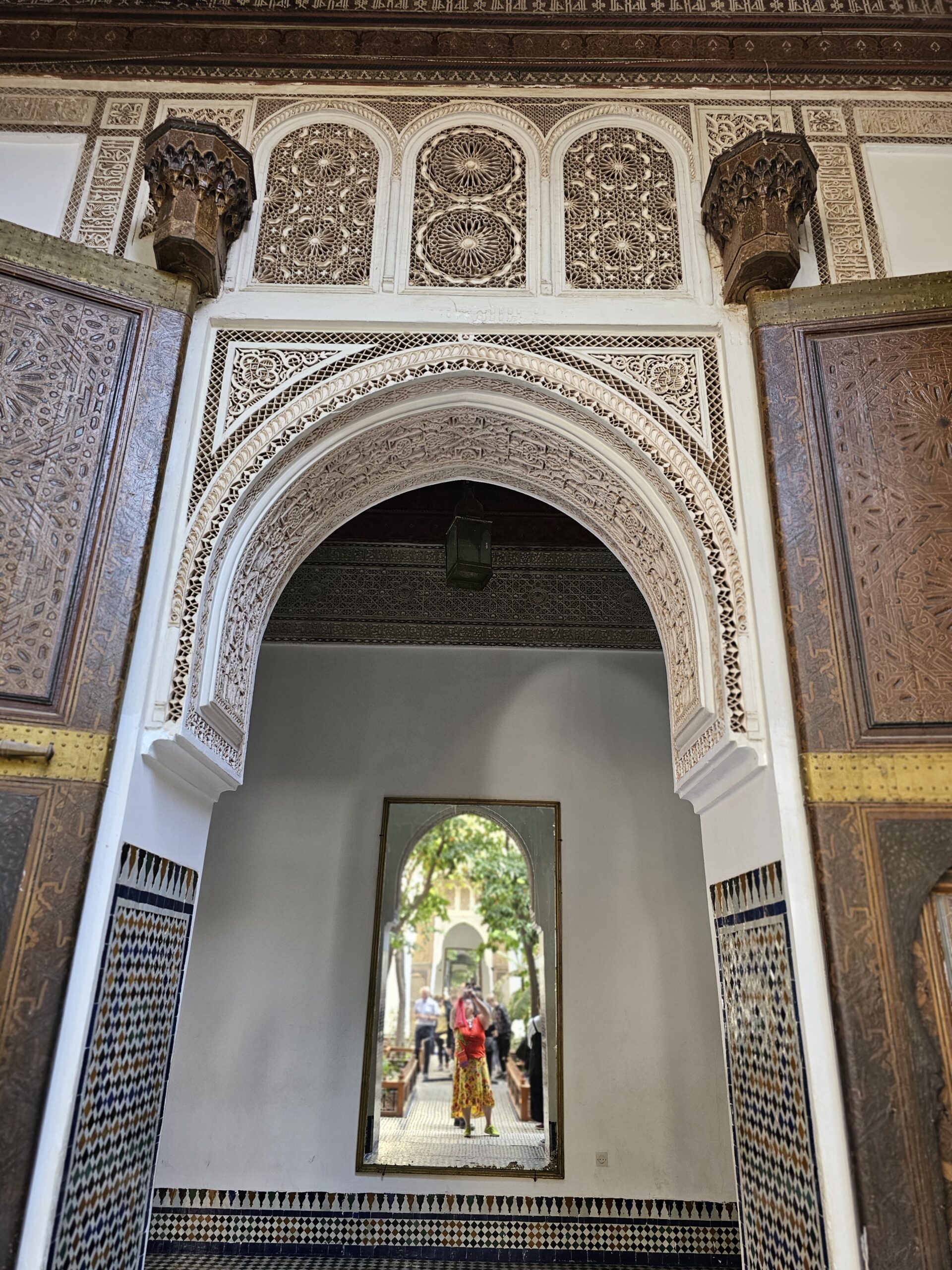 Giant wooden carved doors at Bahia Palace, Marrakesh. Image by 360onhistory.