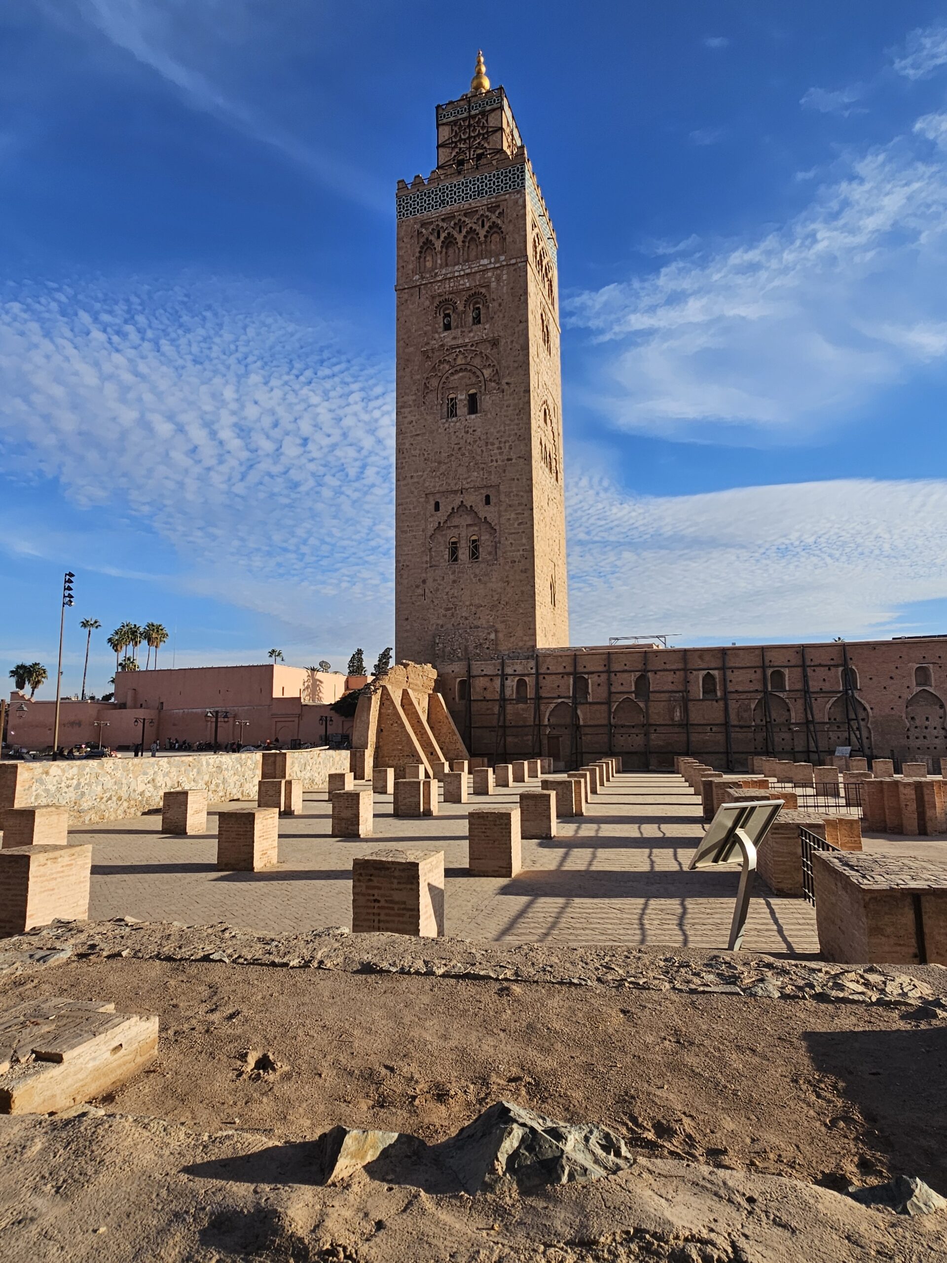 The 12th century Koutoubia Mosque and its front yard with pillars, Marrakesh. Image by 360onhistory.com