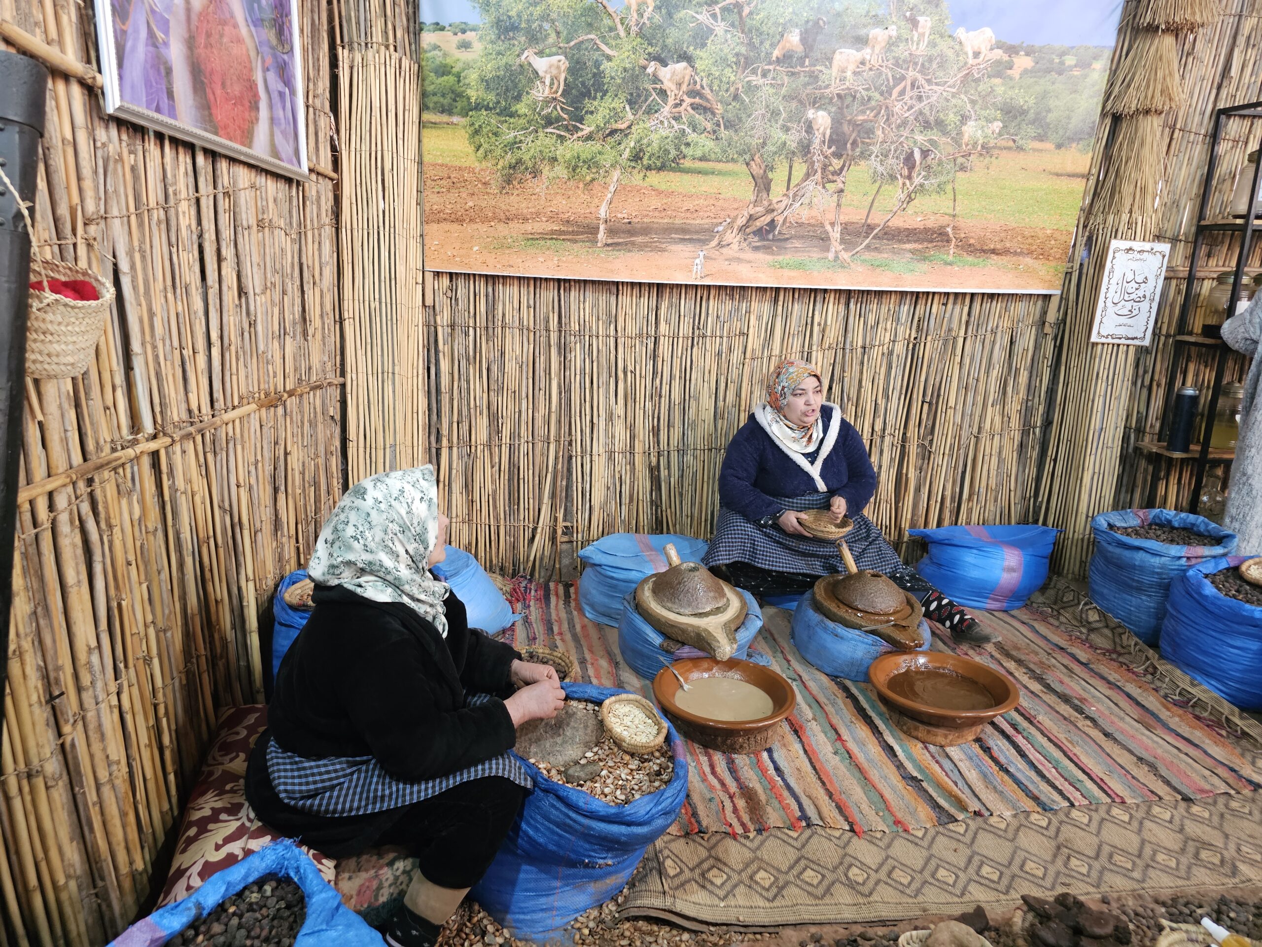 Women pressing argan seeds to extract argan oil. Ourika Valley, near Marrakesh. Image by 360onhistory.com