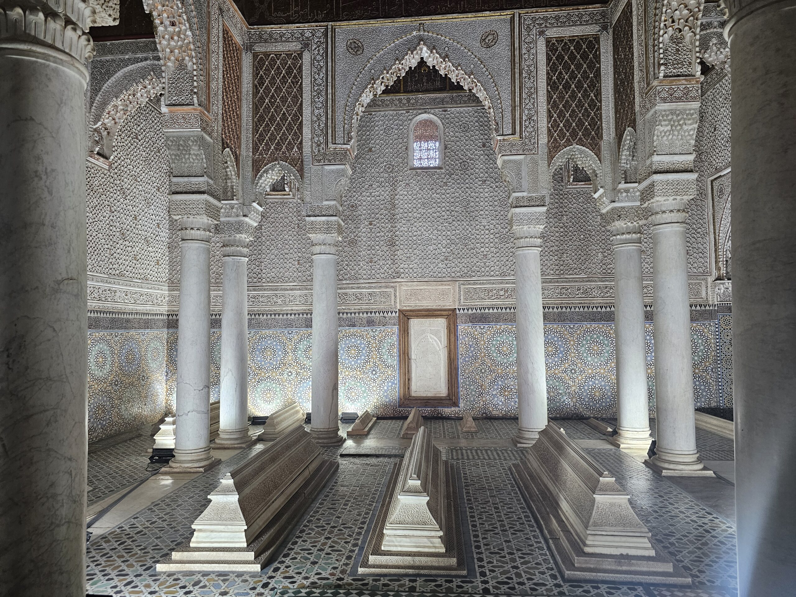 Graves inside Saadian Tombs, Marrakesh. This chamber is known as the room of 12 pillars. Image by 360onhistory.com