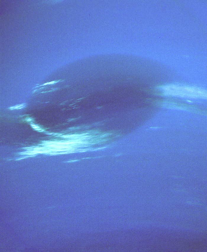 The Great Dark Spot in an enhanced colour image by Voyager 2.