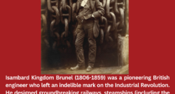 Isambard Kingdom Brunel Standing Before the Launching Chains of the Great Eastern, photograph by Robert Howlett. Now in the collection of the Metropolitan Museum of Art. Text below says: Isambard Kingdom Brunel (1806-1859) was a pioneering British engineer who left an indelible mark on the Industrial Revolution. He designed groundbreaking railways, steamships, bridges, and tunnels that transformed transportation and engineering in 19th-century England. Brunel is widely regarded as one of the most influential and innovative figures of the era.